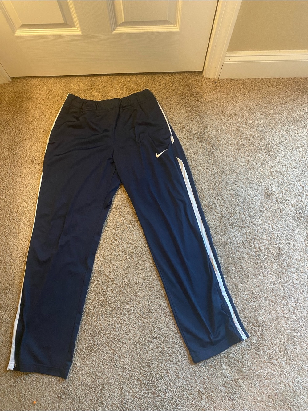 Nike Navy Track Pants with White Side Stripes